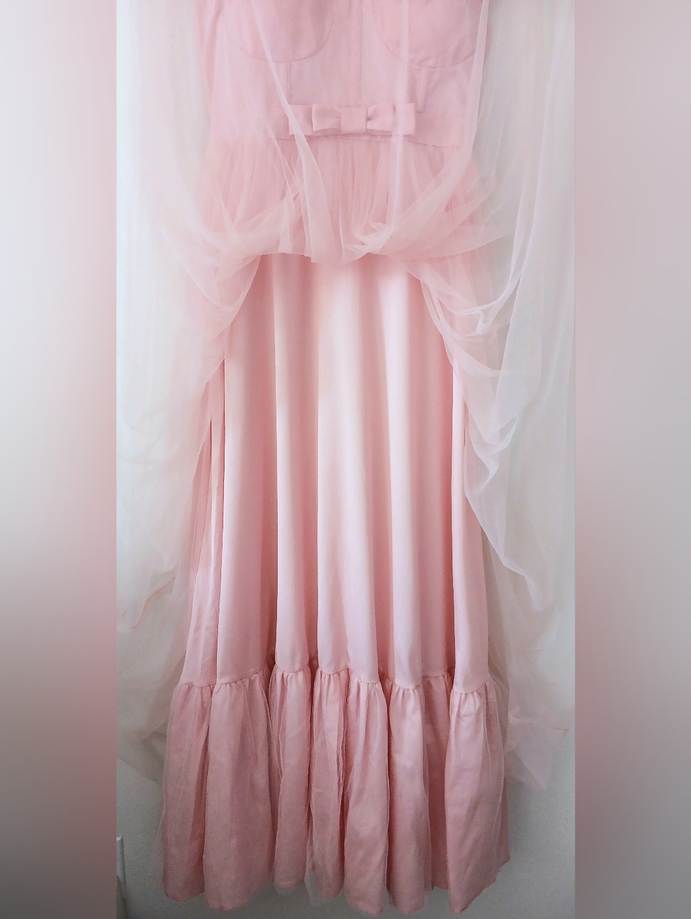 Blush PINK Tulle Midi DRESS Ruffle Bow Waist MABLE Graduation Wonen's Size M - Picture 4 of 15